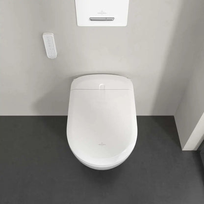 Set Vas WC cu bideu electronic suspendat cu capac soft close si telecomanda Villeroy & Boch Supreo Select Rimless 39x61 cm evacuare orizontala, alb alpin