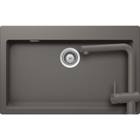 Schock Signus N-100XL Set chiuveta bucatarie granit Cristadur 79x50 cm si baterie Epos Silverstone, gri (silverstone)