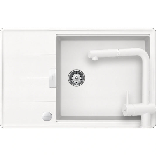Schock Tia D-100LS Set chiuveta bucatarie granit Cristadur 78x50 cm si baterie Epos Polaris, alb (polaris)