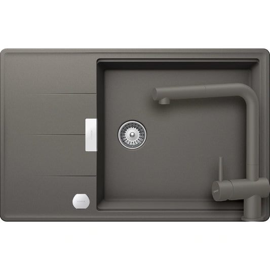 Schock Tia D-100LS Set chiuveta bucatarie granit Cristadur 78x50 cm si baterie Epos Silverstone, gri (silverstone)