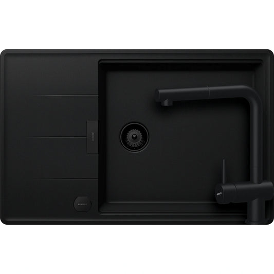 Schock Tia D-100LS Set chiuveta bucatarie granit Cristadur 78x50 cm si baterie Epos Puro, negru (puro)