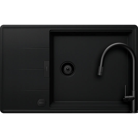 Schock Tia D-100LS Set chiuveta bucatarie granit Cristadur 78x50 cm si baterie Talia Black, negru (puro)