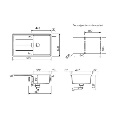 Schock Tia D-100 Chiuveta bucatarie granit Cristadur 86x50 cm, gri (silverstone)