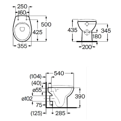 Vas WC pe pardoseala Roca Adele Rimless 36x50 cm pentru rezevor la semiinaltime, evacuare orizontala