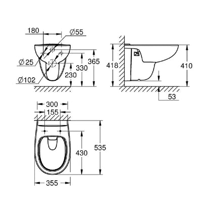 Vas WC suspendat Grohe Bau Ceramic Rimless 35x53 cm