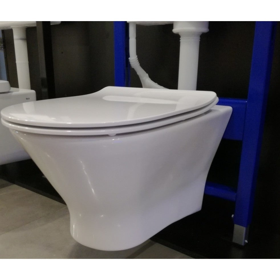 Set promo Vas WC suspendat cu rezervor incastrat si capac soft close Roca Nexo Rimless 36x53 cm evacuare orizontala
