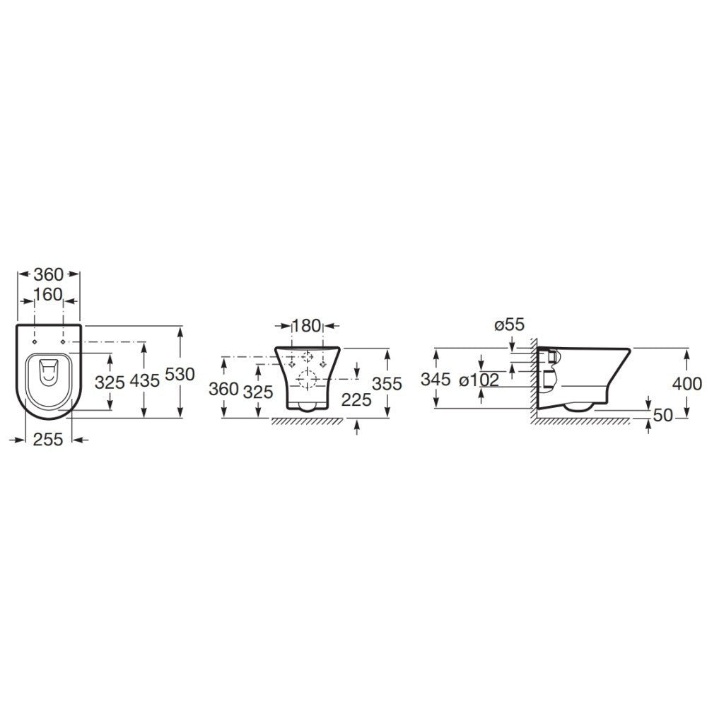 Set promo Vas WC suspendat cu rezervor incastrat si capac soft close Roca Nexo Rimless 36x53 cm evacuare orizontala