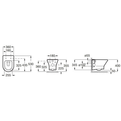 Set promo Vas WC suspendat cu rezervor incastrat si capac soft close Roca Nexo Rimless 36x53 cm evacuare orizontala