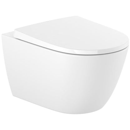 Set promo Vas WC suspendat cu rezervor incastrat si capac soft close Roca Duplo Ona Rimless 36x53 cm evacuare orizontala, alb