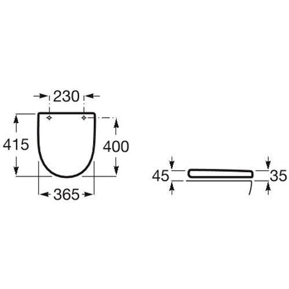 Set Vas WC pe pardoseala cu capac si bideu Roca Meridian Compact Rimless 36x60 cm evacuare orizontala sau verticala, lipit de perete