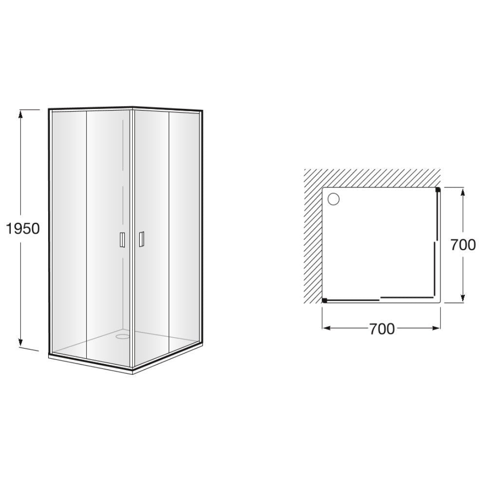 Cabina dus patrata cu usi glisante Roca Victoria 70x70 cm, profil crom