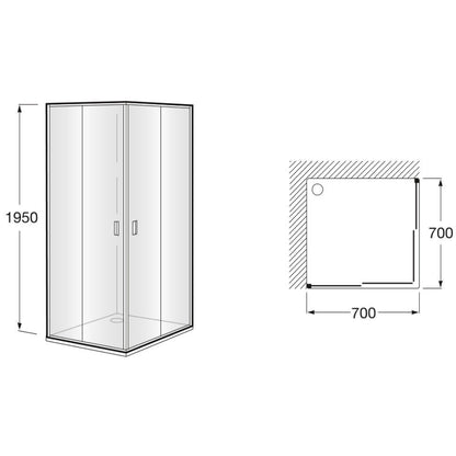 Cabina dus patrata cu usi glisante Roca Victoria 70x70 cm, profil crom
