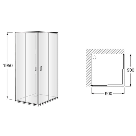 Cabina dus patrata cu usi glisante Roca Victoria 90x90 cm, profil crom