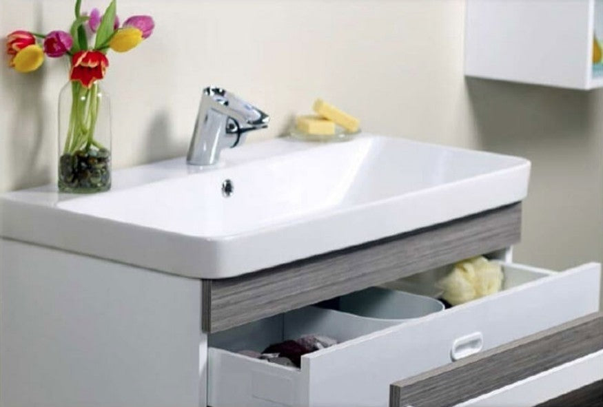 Set promo mobilier baie (masca cu 1 sertar si lavoar) Arthema Revo 60 cm, alb lucios