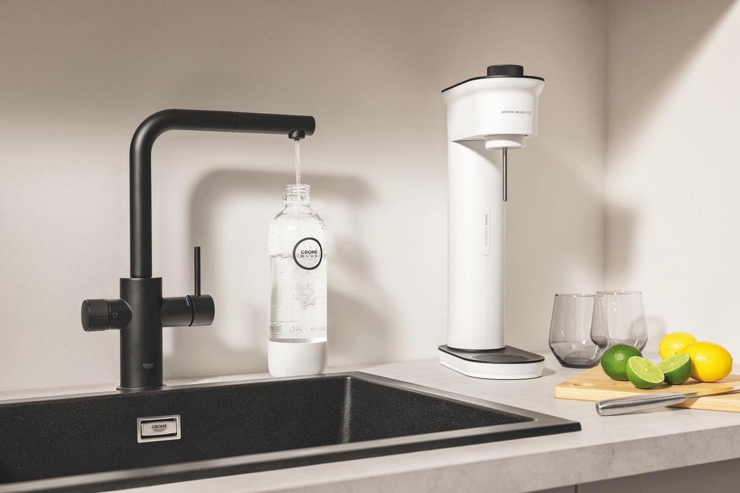 Grohe Blue Pure Minta Baterie bucatarie cu optiune de filtrare, dus extractibil, negru mat