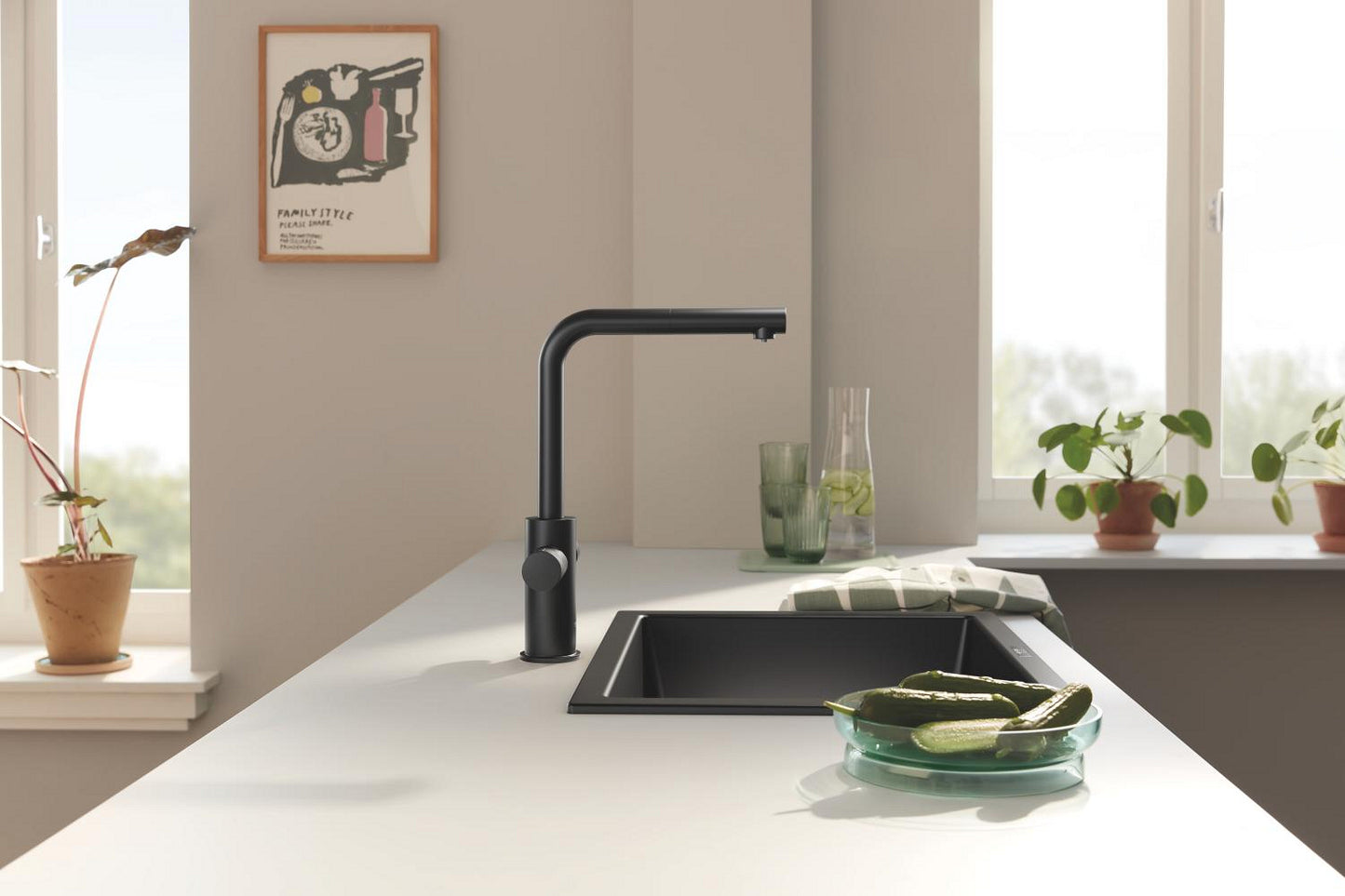 Grohe Blue Pure Minta Baterie bucatarie cu optiune de filtrare, dus extractibil, negru mat