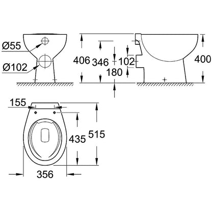 Vas WC pe pardoseala Grohe Bau Ceramic Rimless 36x52 cm evacuare orizontala