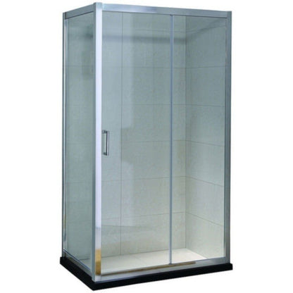 Set promo Cabina dus dreptunghiulara cu usa glisanta Belform Clear 100x80 cm si cadita