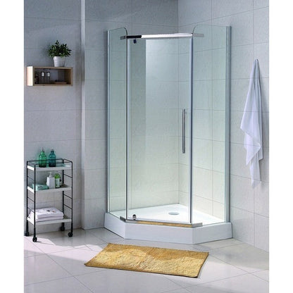 Set promo Cabina dus pentagonala cu usa batanta Belform Clear 90x90 cm si cadita