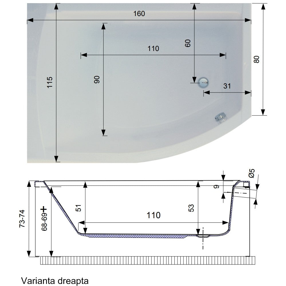 Belform Magnus Cada hidromasaj DuoLight-S3 160x115 cm