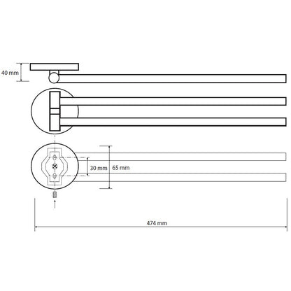 Bemeta Alfa Suport prosop baie tip bara cu 2 brate mobile, 47 cm