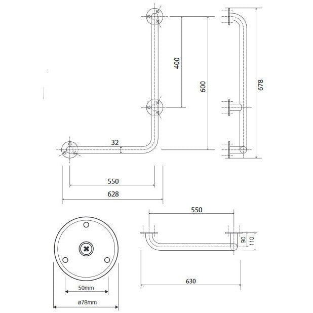 Bemeta Help Bara de sprijin 63 cm, H68 cm, alb