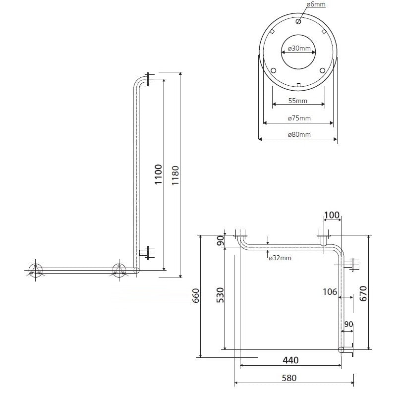 Bemeta Help Bara de sprijin 66 cm, alb