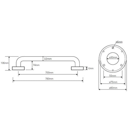 Bemeta Help Bara de sprijin 70 cm, alb