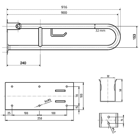 Bemeta Help Bara de sprijin cu suport hartie, 90 cm, inox mat