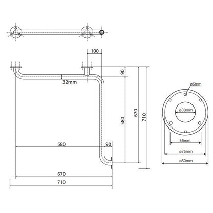 Bemeta Help Bara de sprijin in unghi, 71 cm, inox