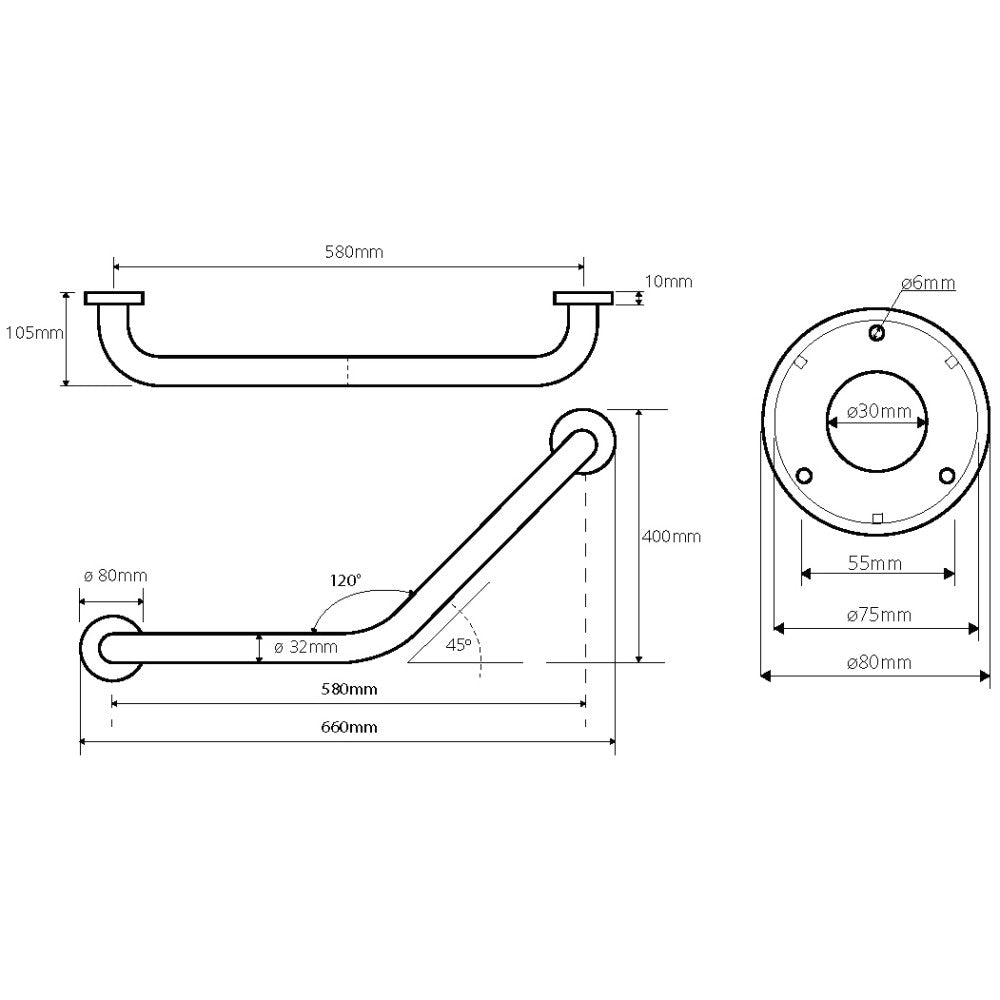 Bemeta Help Bara de sprijin in unghi de 120°, 66 cm, inox