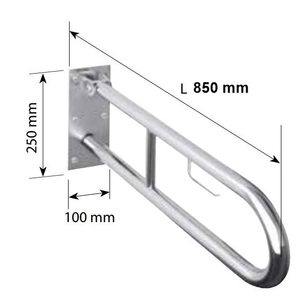 Bemeta Help Bara de sprijin rabatabila cu suport hartie 85 cm, inox lucios, montaj ascuns