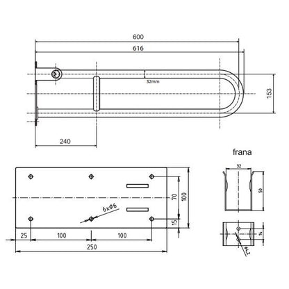 Bemeta Help Bara de sprijin rabatabila inox 60 cm, crom