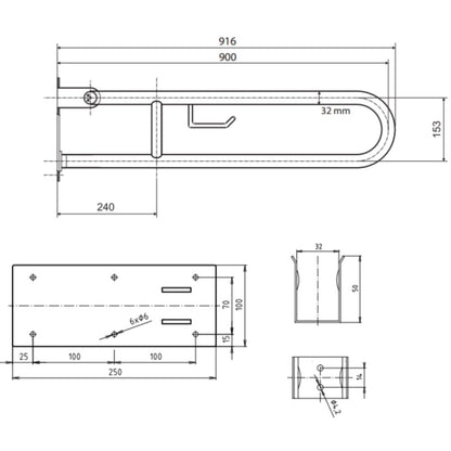 Bemeta Help Bara de sprijin reversibila cu suport pentru hartie 90 cm, alb
