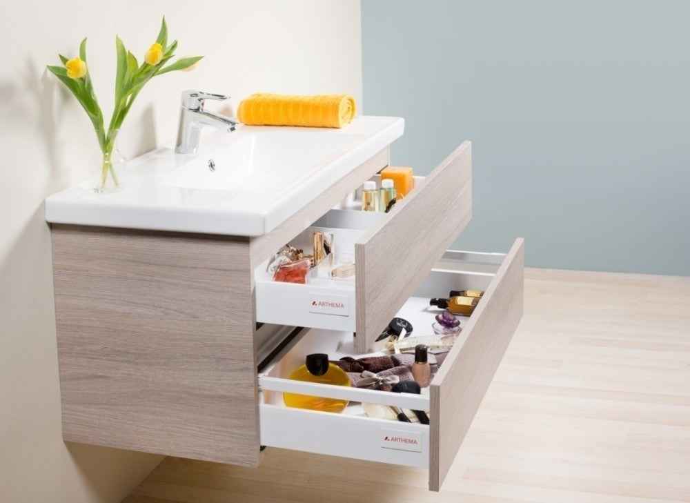 Set promo mobilier baie (masca cu 2 sertare si lavoar) Arthema Frame 80 cm, stejar urban