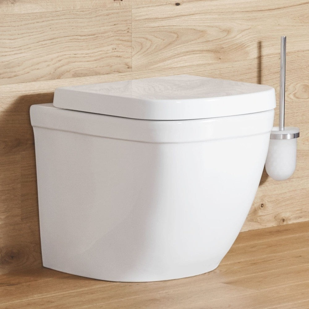Set Vas WC pe pardoseala cu capac si bideu Grohe Euro Ceramic Rimless 37x54 cm evacuare orizontala sau verticala, lipit de perete