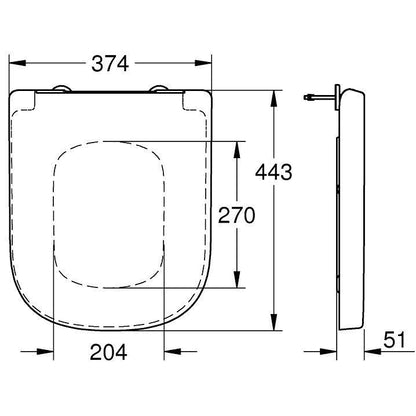 Set Vas WC pe pardoseala cu capac si bideu Grohe Euro Ceramic Rimless 37x54 cm evacuare orizontala sau verticala, lipit de perete