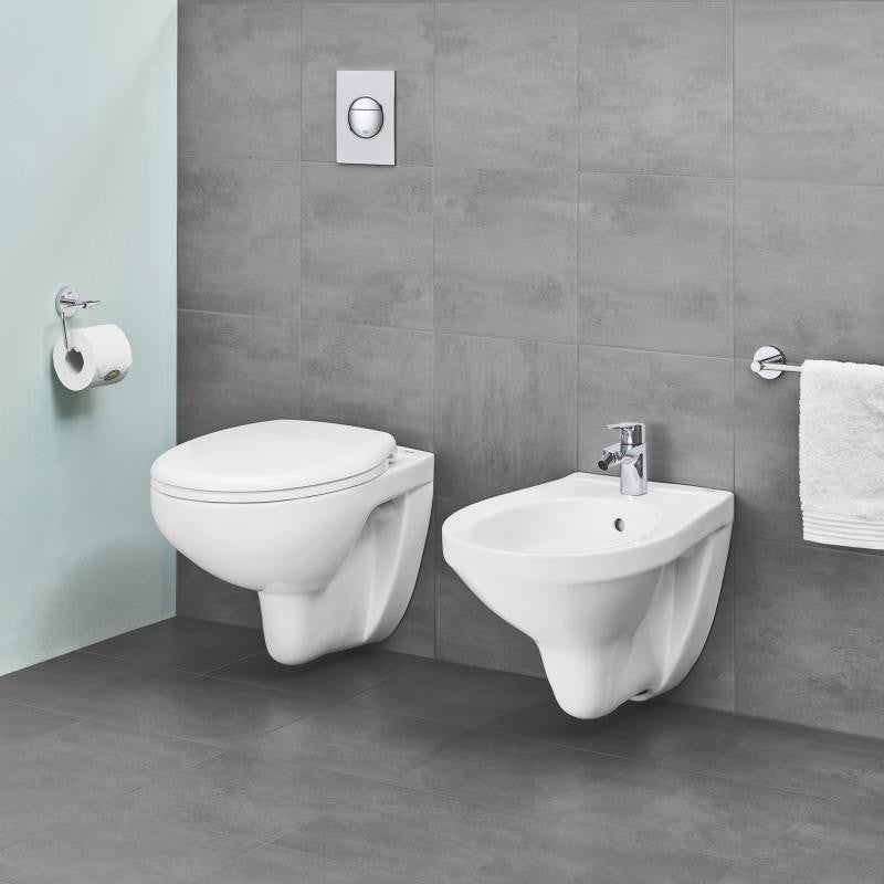 Set Vas WC suspendat cu capac soft close si bideu Grohe Bau Ceramic Rimless 37x53 cm evacuare orizontala