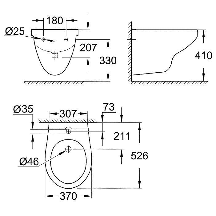 Set Vas WC suspendat cu capac soft close si bideu Grohe Bau Ceramic Rimless 37x53 cm evacuare orizontala
