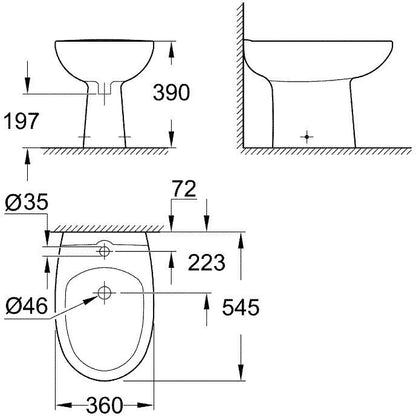 Set Vas WC pe pardoseala cu capac si bideu Grohe Bau Ceramic Rimless 36x52 cm evacuare orizontala
