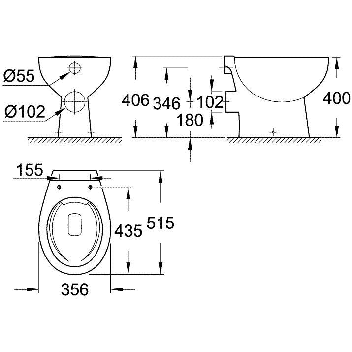 Set Vas WC pe pardoseala cu capac si bideu Grohe Bau Ceramic Rimless 36x52 cm evacuare orizontala