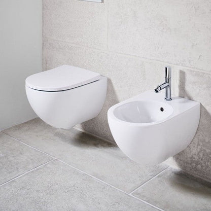 Set Vas WC suspendat cu capac si bideu Geberit Acanto Rimfree 35x51 cm evacuare orizontala