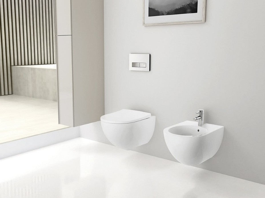 Set Vas WC suspendat cu capac si bideu Geberit Acanto Rimfree 35x51 cm evacuare orizontala