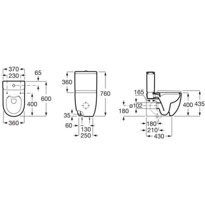 Set Vas WC pe pardoseala cu capac si bideu Roca Meridian Compact Rimless 36x60 cm evacuare orizontala sau verticala, lipit de perete