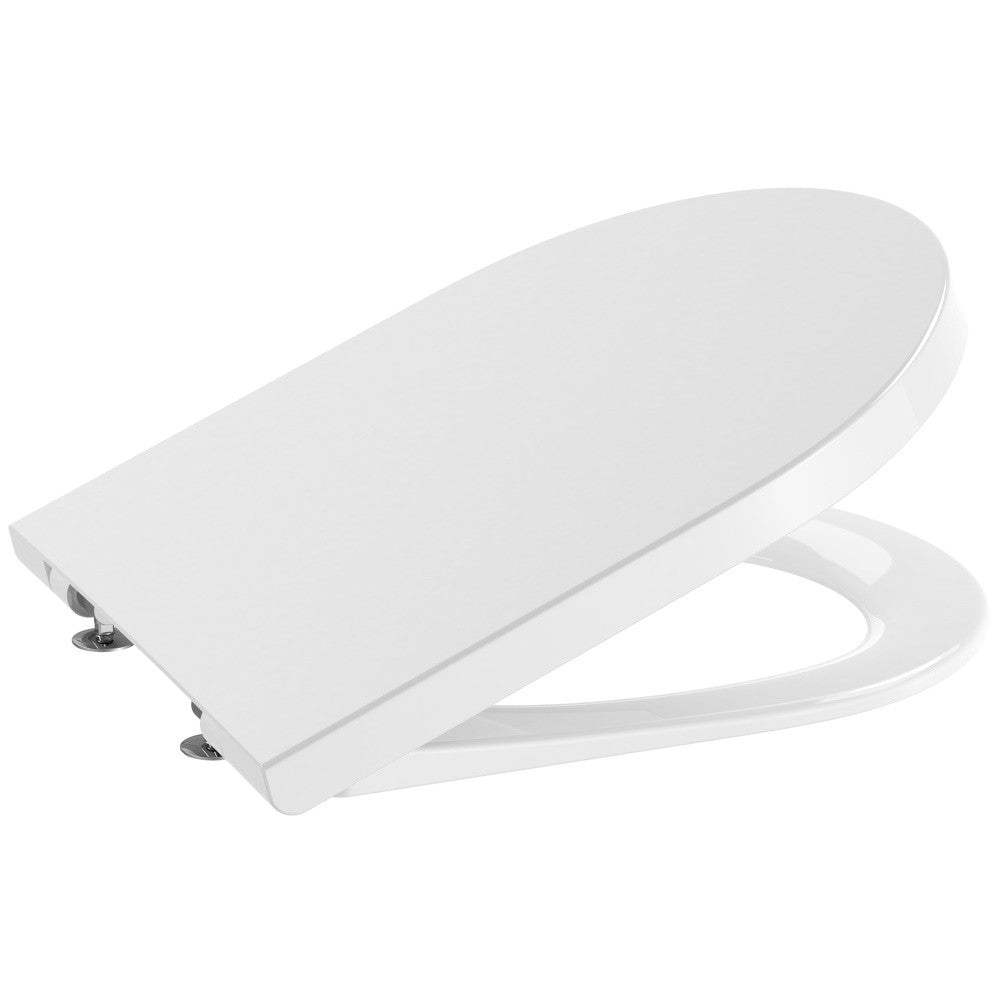 Set Vas WC pe pardoseala cu capac soft close si bideu Roca Inspira Round Rimless 37x65 cm evacuare orizontala sau verticala
