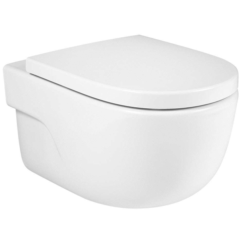 Set Vas WC suspendat cu capac si bideu Roca Meridian Rimless 36x56 cm evacuare orizontala
