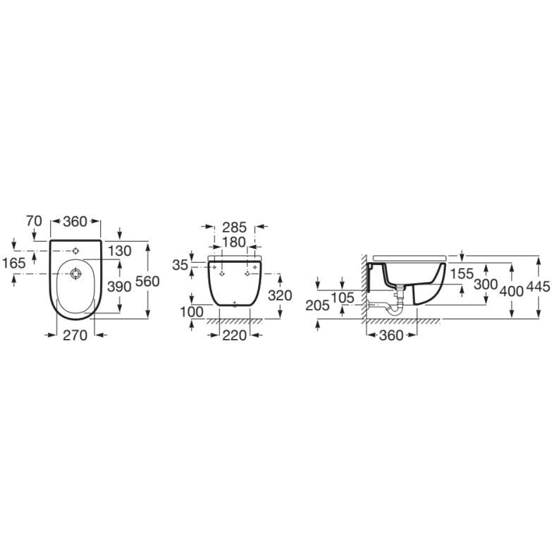 Set Vas WC suspendat cu capac si bideu Roca Meridian Rimless 36x56 cm evacuare orizontala