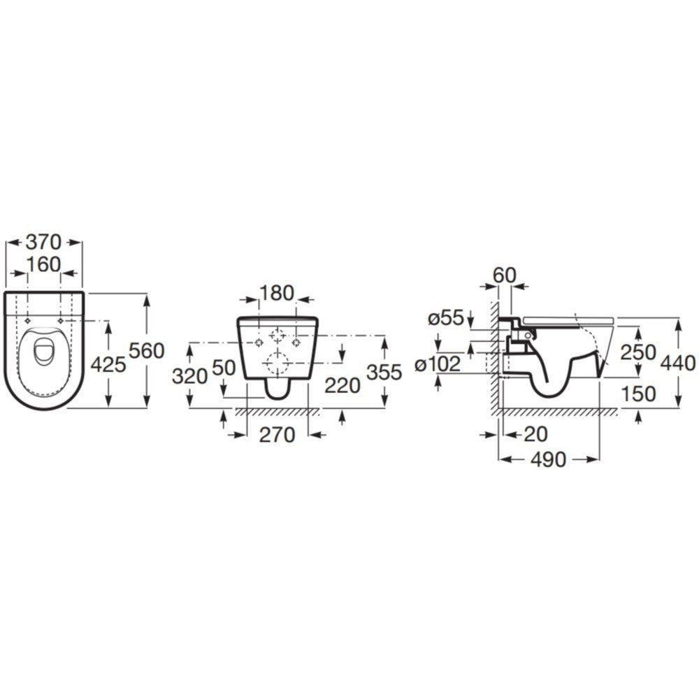 Set Vas WC suspendat cu capac soft close si bideu Roca Inspira Round Rimless 37x56 cm evacuare orizontala