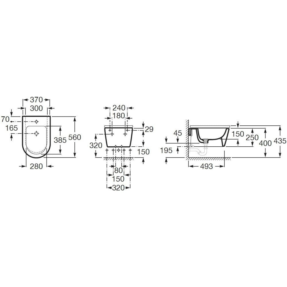 Set Vas WC suspendat cu capac soft close si bideu Roca Inspira Round Rimless 37x56 cm evacuare orizontala