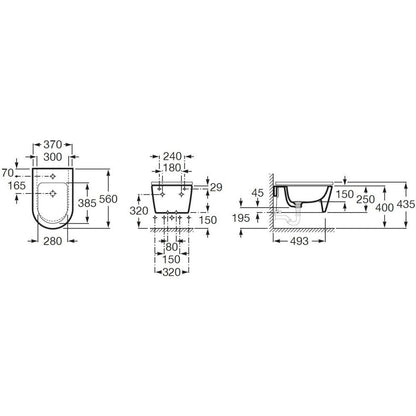 Set Vas WC suspendat cu capac soft close si bideu Roca Inspira Round Rimless 37x56 cm evacuare orizontala